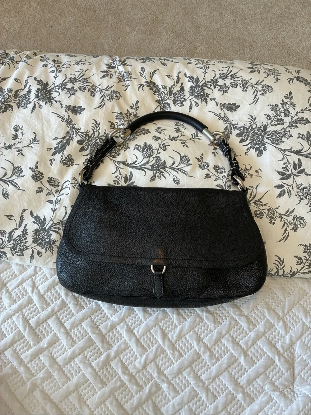Prada Vitello Daino Black Pebble Leather Shoulder Bag